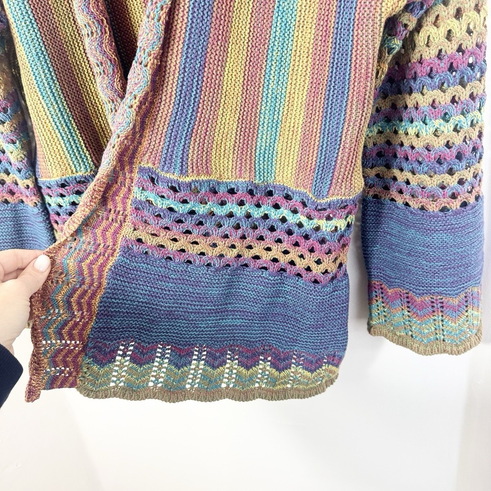 Open Knit Rainbow Cardigan Sweater Crochet Bell Sleeve Women L Beach Boho Indie - Picture 3 of 9
